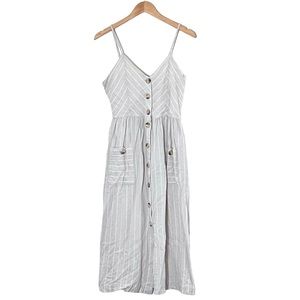 Indigo Rein | Like new linen blend beige/white striped sundress size med…